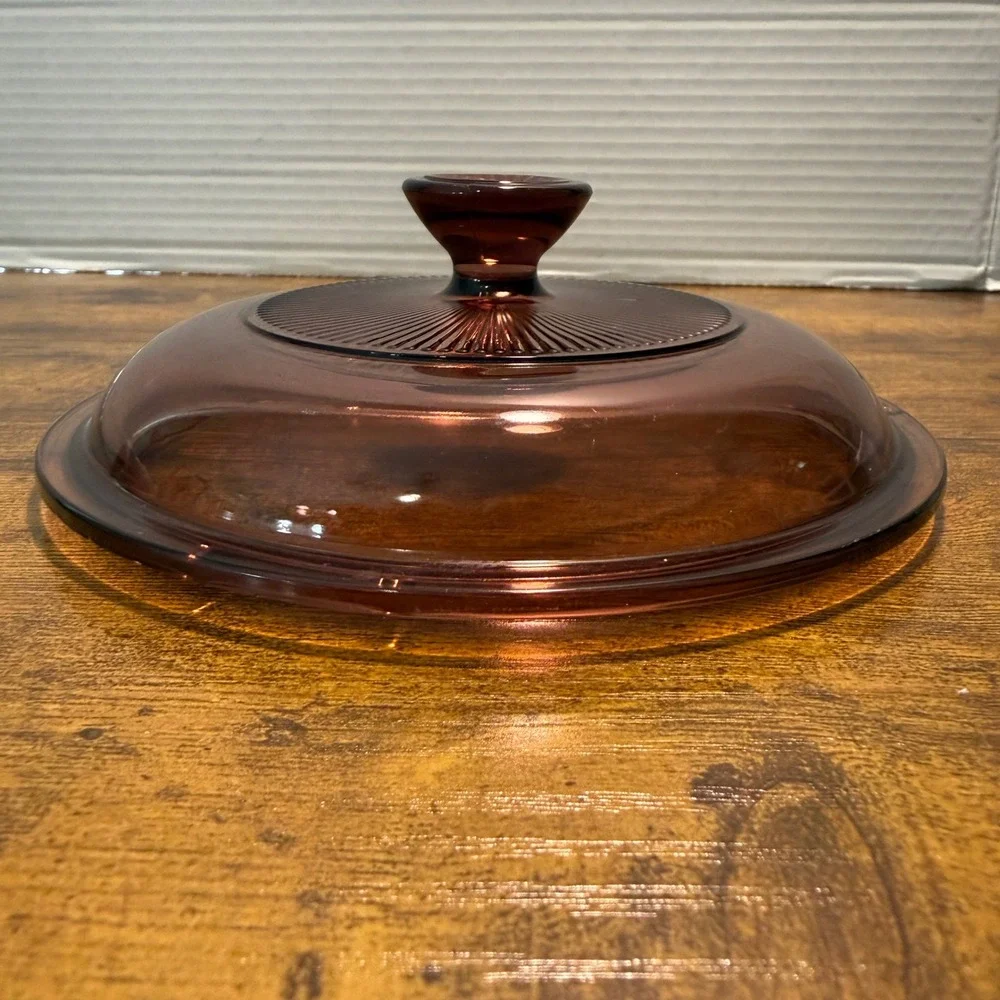 Vtg Pyrex Visions Cranberry V-1-C Glass Lid Rose Sunburst Replacement 6.5